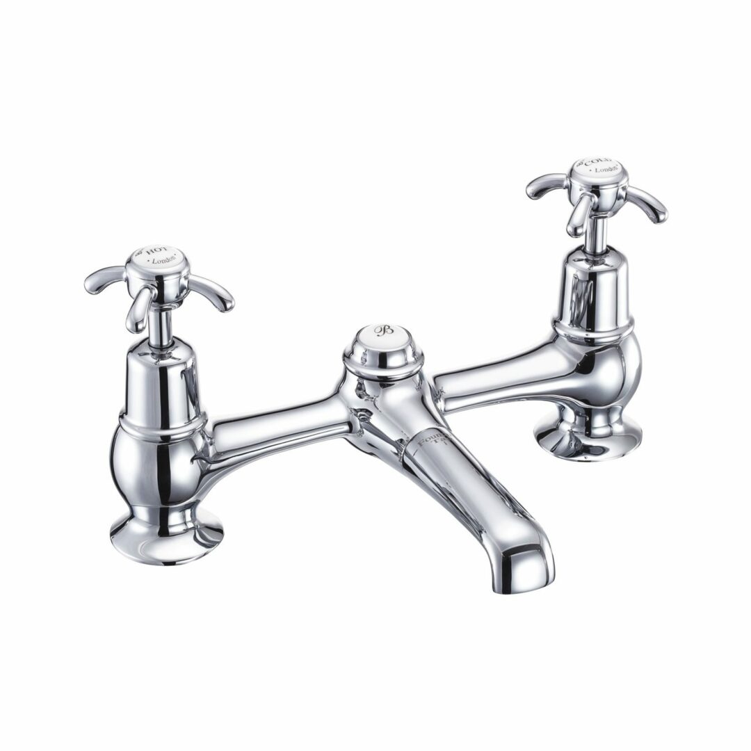 Burlington Anglesey 2 Tap Hole Bridge Basin Mixer with Plug & Chain Waste